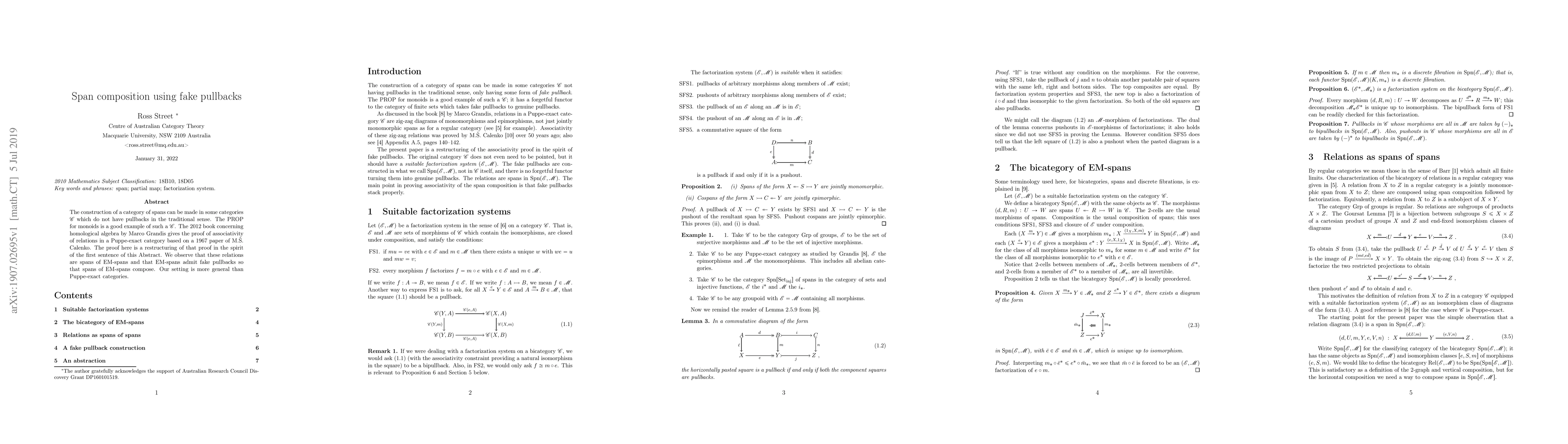 Thumbnail for Span composition using fake pullbacks