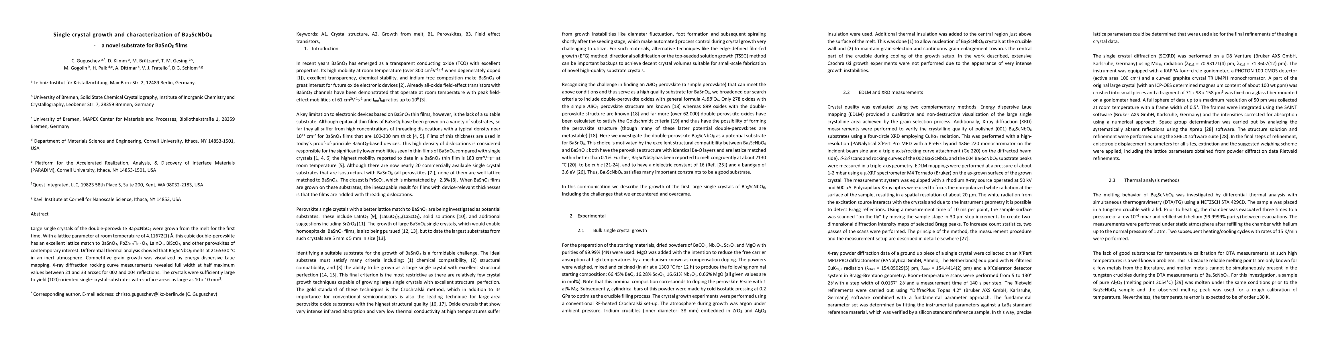 Thumbnail for Single crystal growth and characterization of Ba$_2$ScNbO$_6$ -- a novel
  substrate for BaSnO$_3$ films