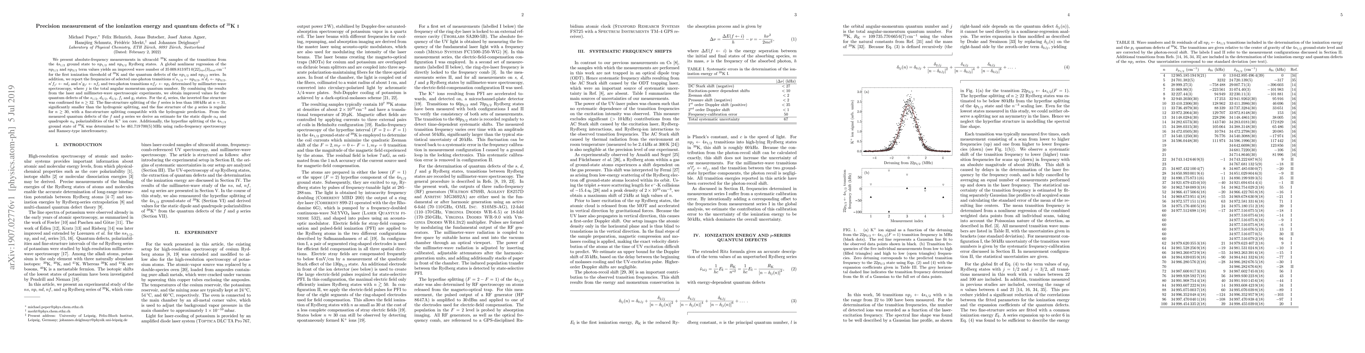 Thumbnail for Precision measurement of the ionization energy and quantum defects of
  39K I