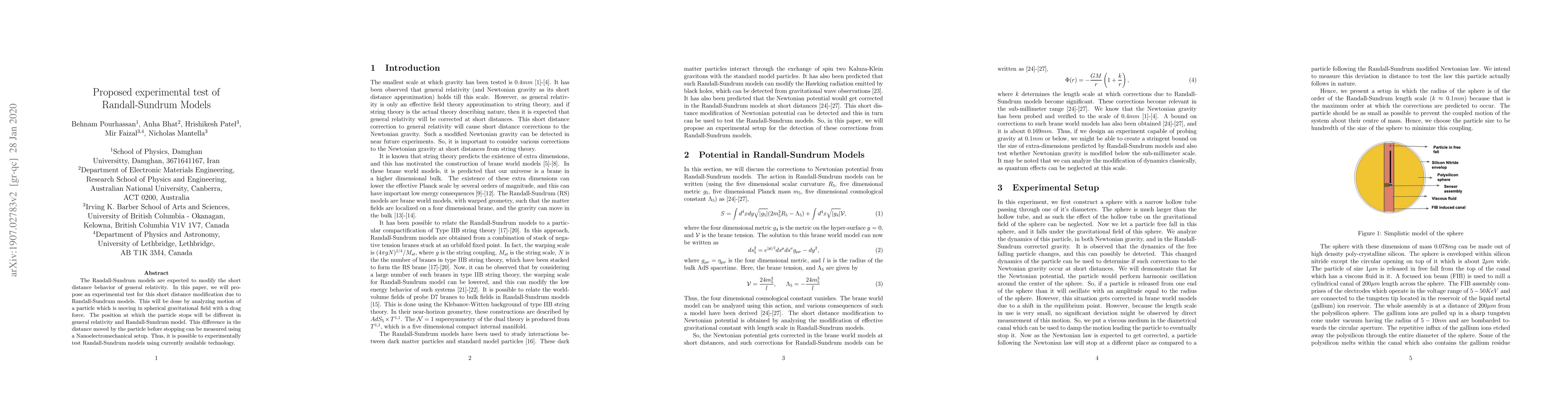 Thumbnail for Proposed experimental test of Randall-Sundrum Models