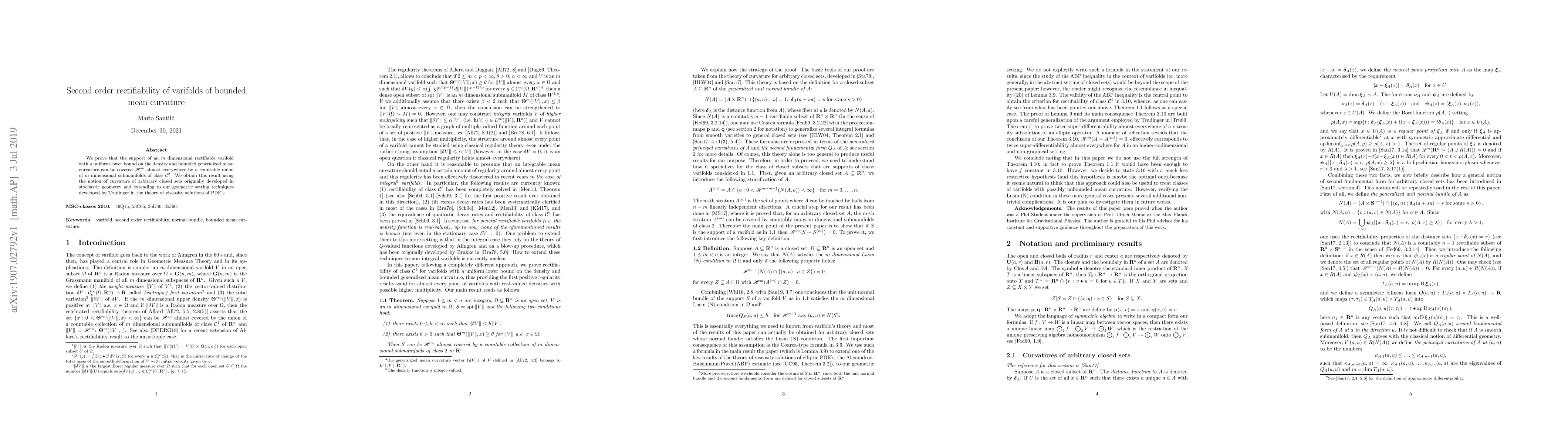 Thumbnail for Second order rectifiability of varifolds of bounded mean curvature
