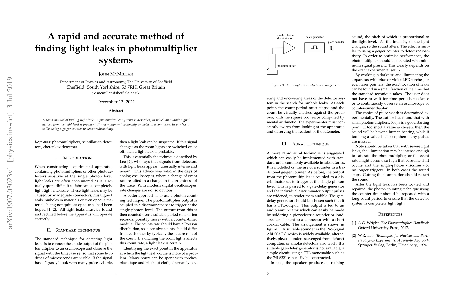 Thumbnail for A rapid and accurate method of finding light leaks in photomultiplier
  systems