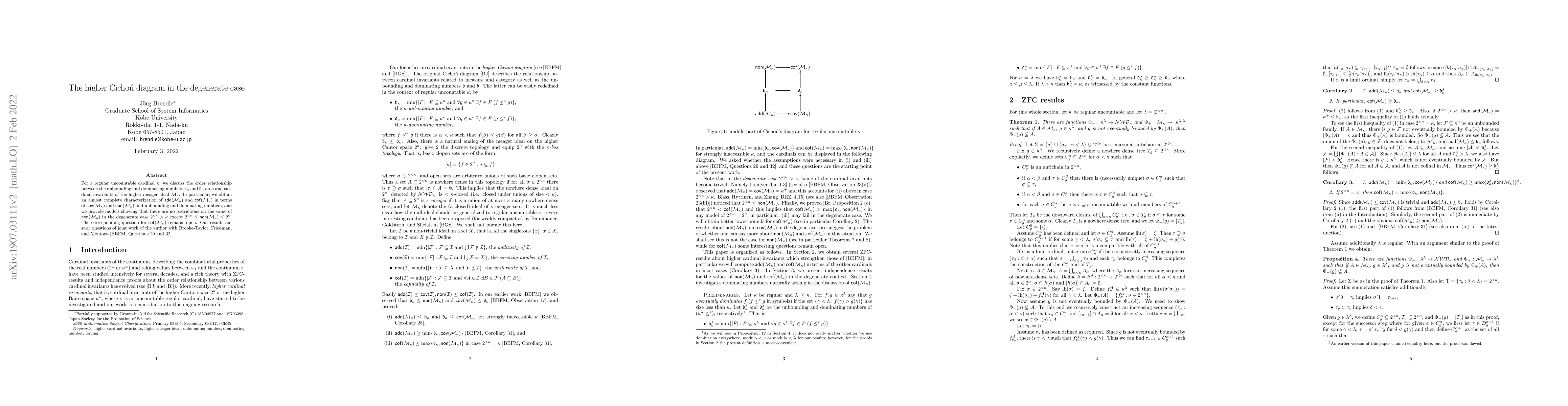 Thumbnail for The higher Cichon diagram in the degenerate case