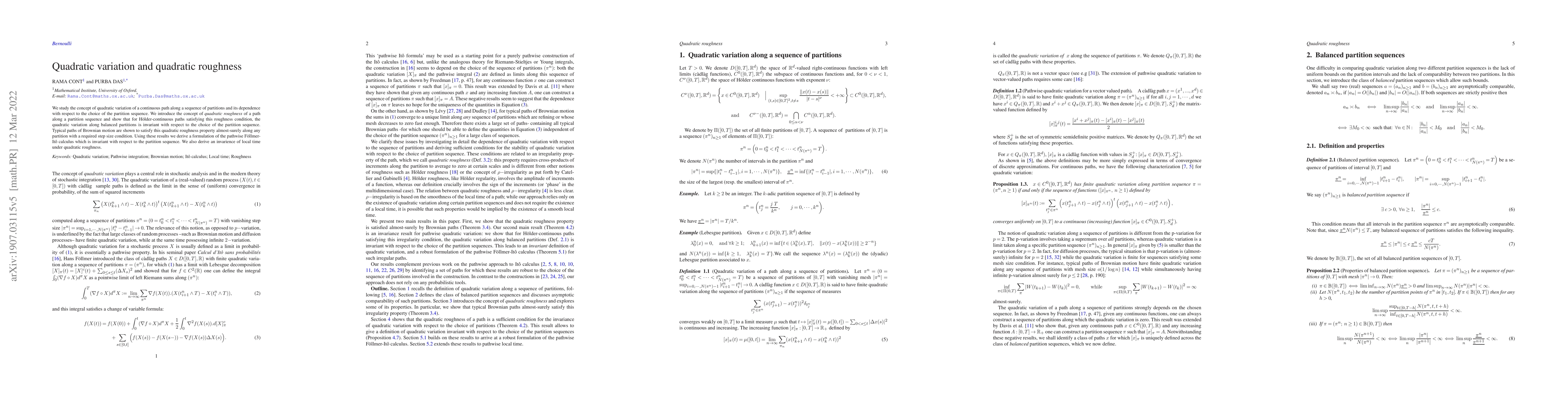 Thumbnail for Quadratic variation and quadratic roughness