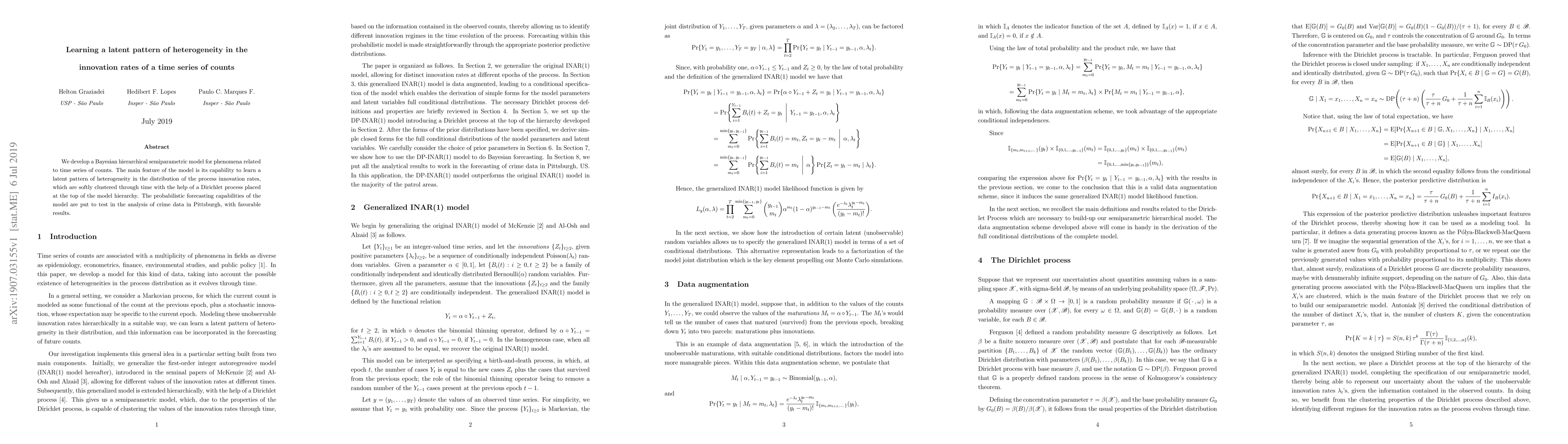 Thumbnail for Learning a latent pattern of heterogeneity in the innovation rates of a
  time series of counts
