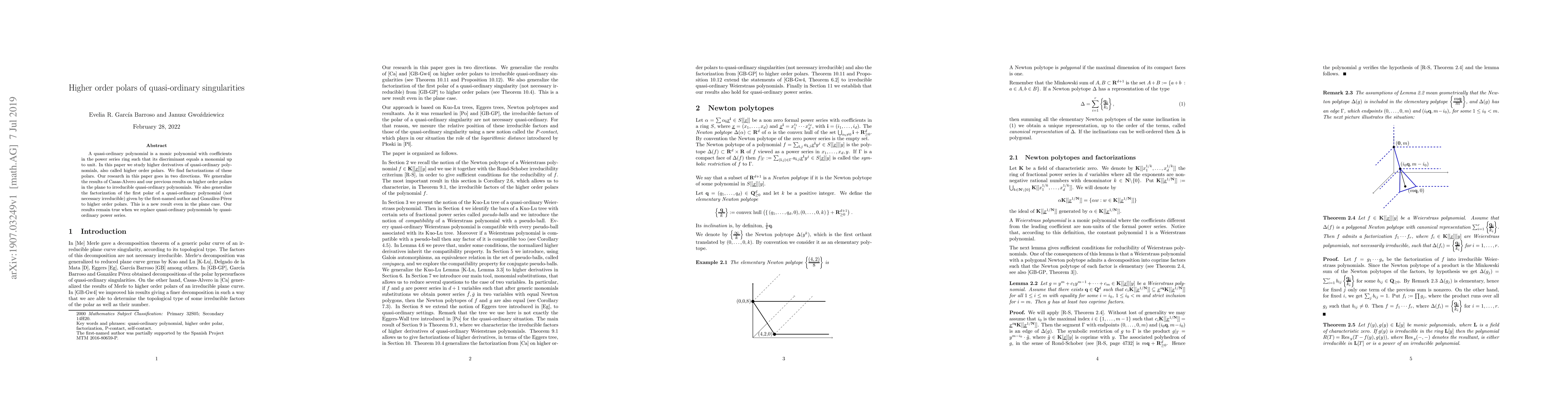 Thumbnail for Higher order polars of quasi-ordinary singularities