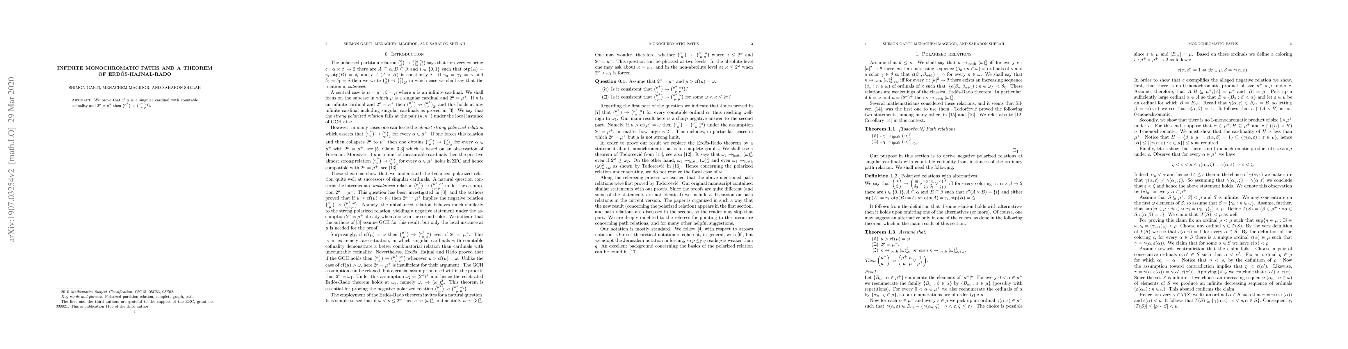 Thumbnail for Infinite monochromatic paths and a theorem of Erdos-Hajnal-Rado