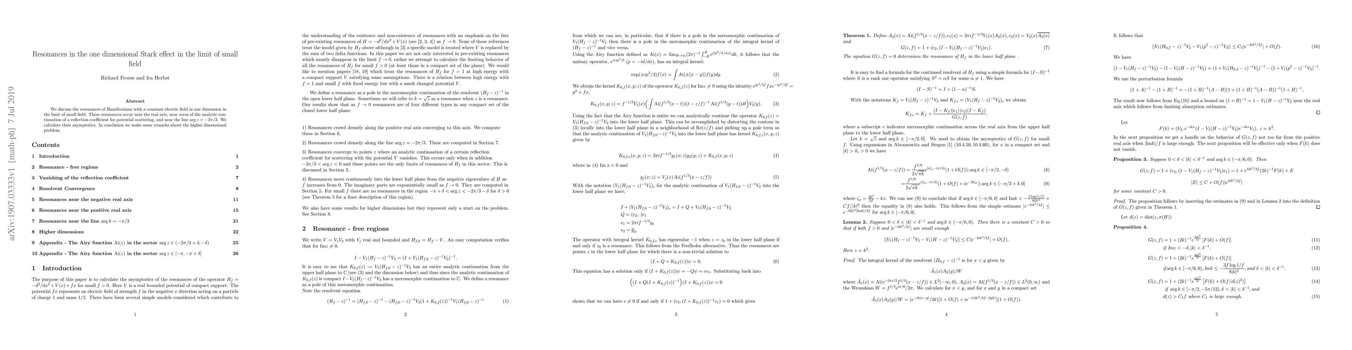 Thumbnail for Resonances in the one dimensional Stark effect in the limit of small
  field