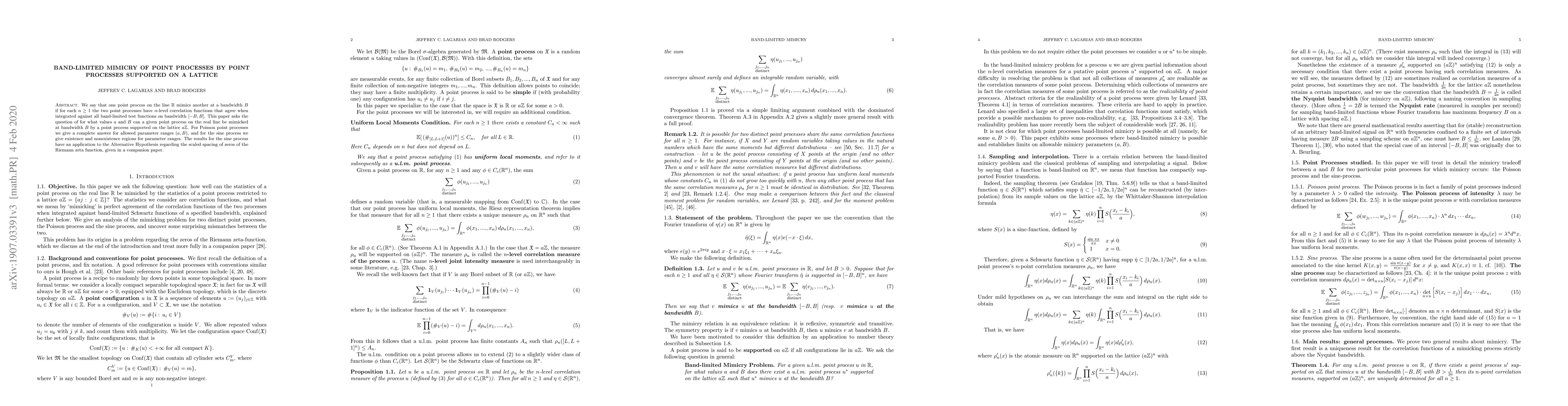 Thumbnail for Band-limited mimicry of point processes by point processes supported on
  a lattice
