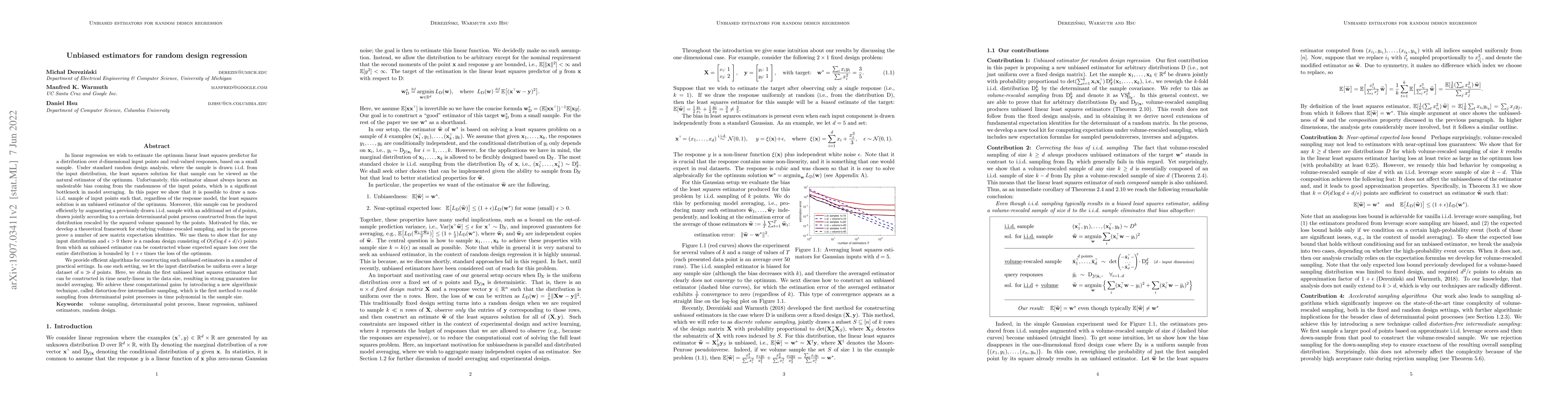 Thumbnail for Unbiased estimators for random design regression