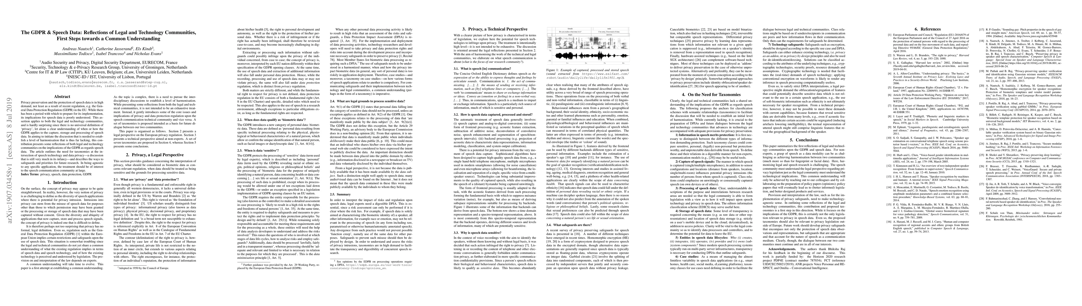 Thumbnail for The GDPR & Speech Data: Reflections of Legal and Technology Communities,
  First Steps towards a Common Understanding