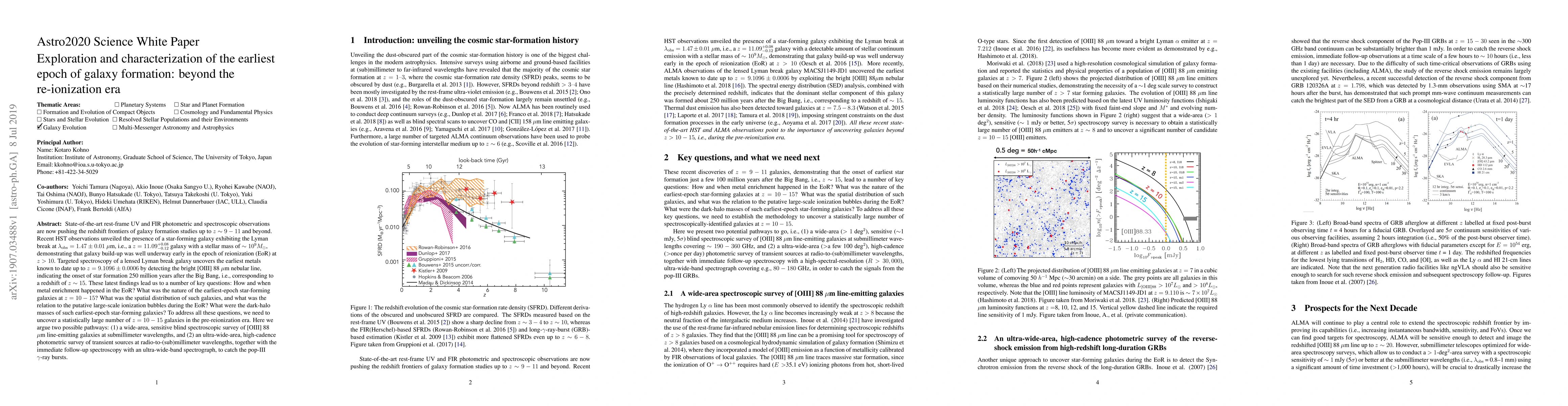 Thumbnail for Astro2020 Science White Paper: Exploration and characterization of the
  earliest epoch of galaxy formation: beyond the re-ionization era
