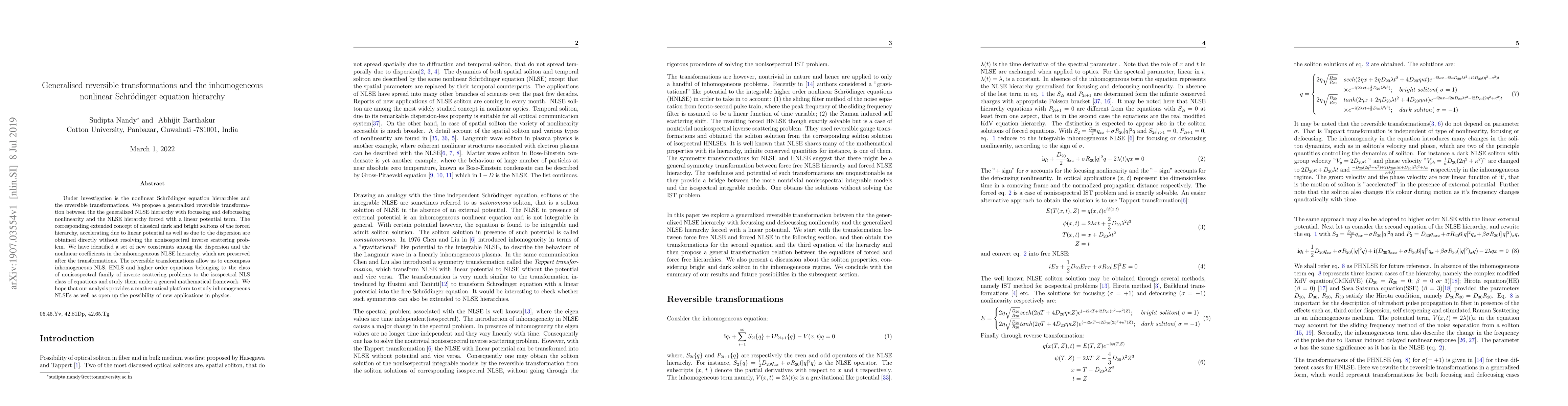 Thumbnail for Generalised reversible transformations and the inhomogeneous nonlinear
  Schr\"odinger equation hierarchy