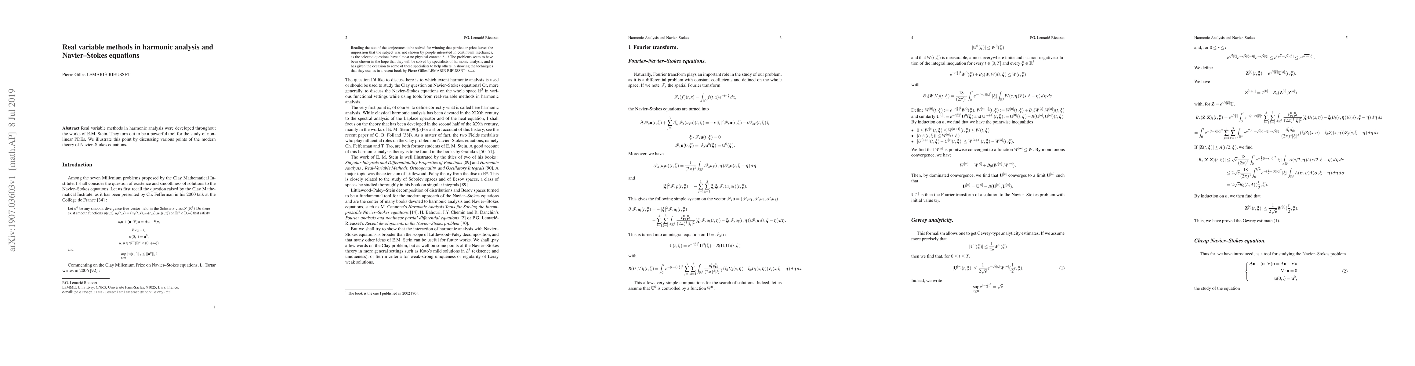 Thumbnail for Real variable methods in harmonic analysis and Navier-Stokes equations