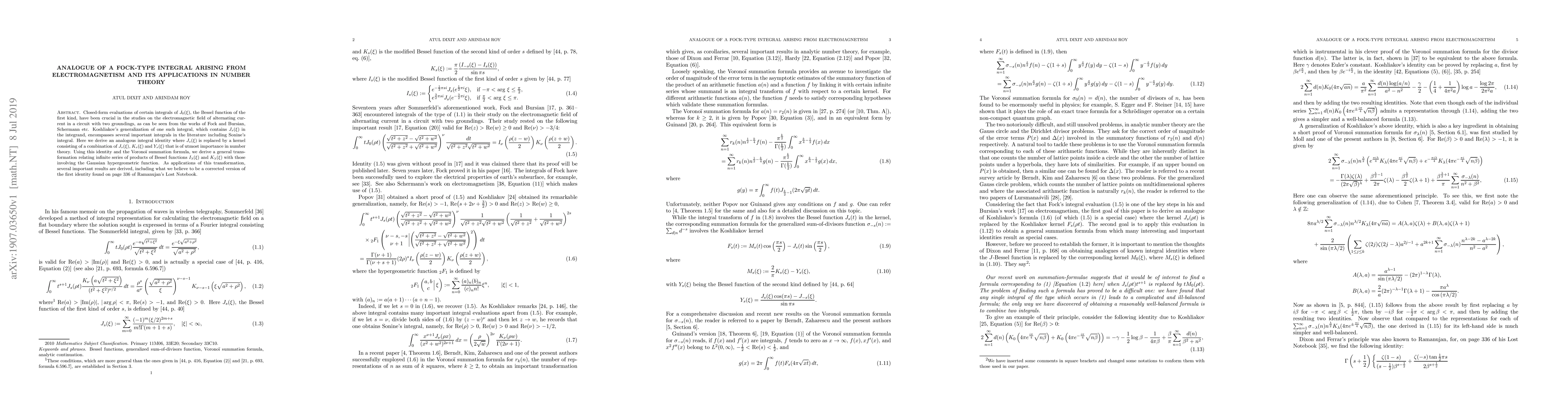 Thumbnail for Analogue of a Fock-type integral arising from electromagnetism and its
  applications in number theory