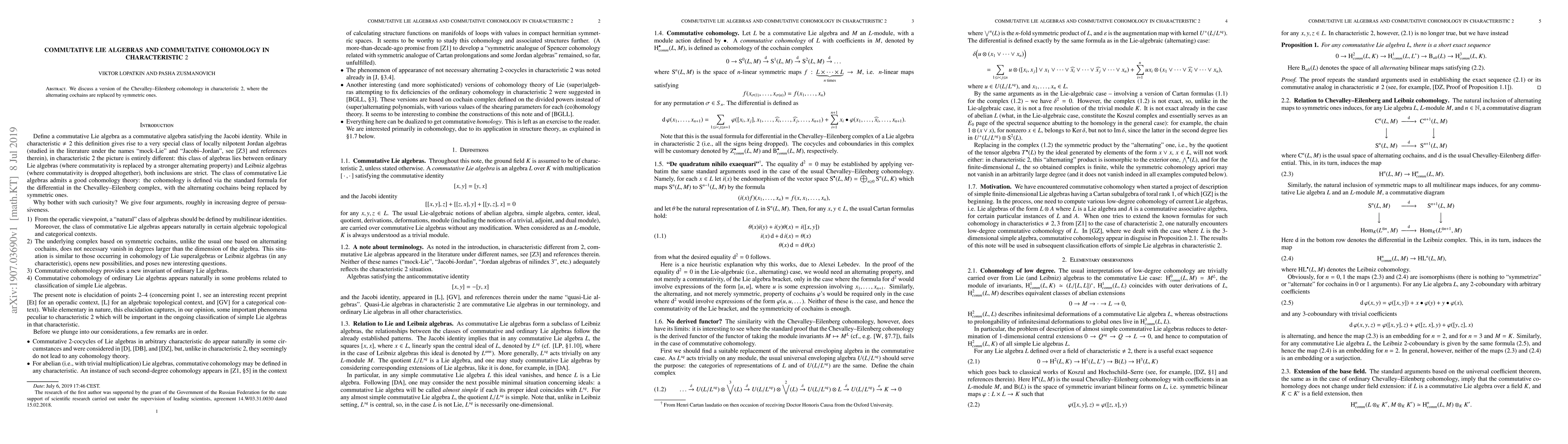 Thumbnail for Commutative Lie algebras and commutative cohomology in characteristic
  $2$