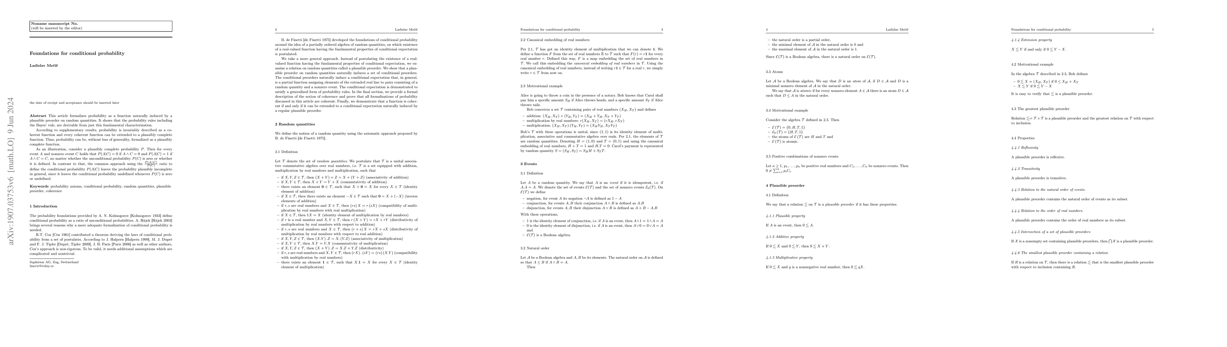 Thumbnail for Foundations for conditional probability