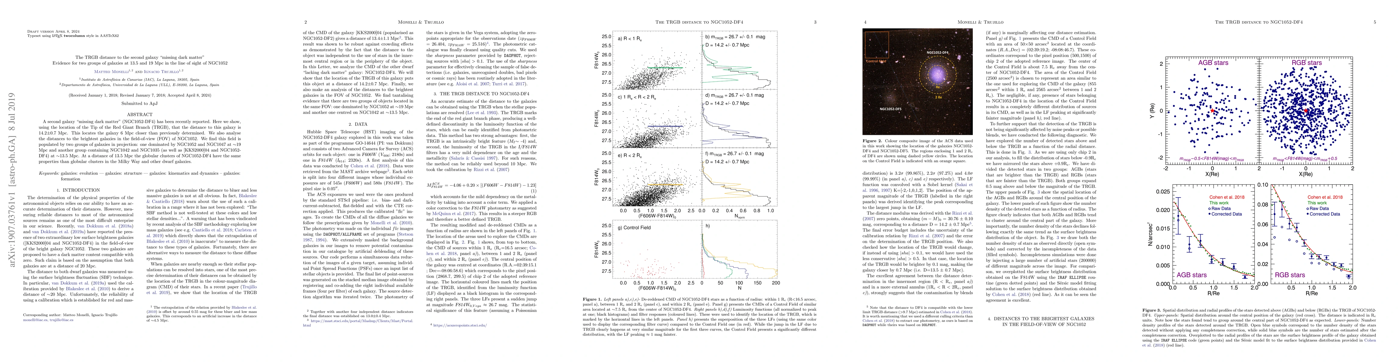 Thumbnail for The TRGB distance to the second galaxy "missing dark matter". Evidence
  for two groups of galaxies at 13.5 and 19 Mpc in the line of sight of NGC1052