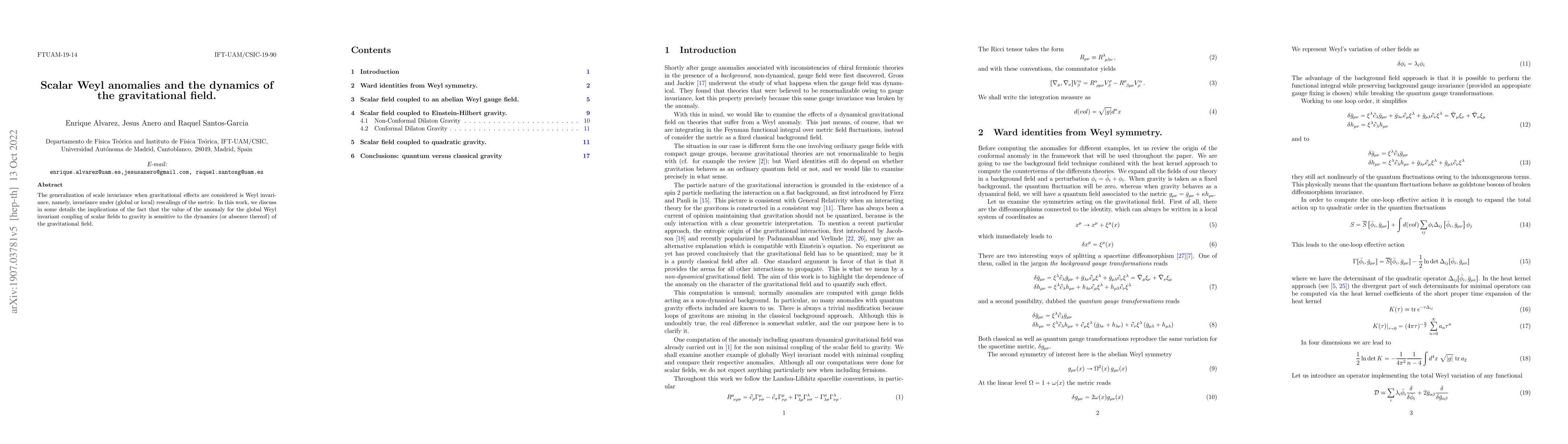 Thumbnail for Scalar Weyl anomalies and the dynamics of the gravitational field