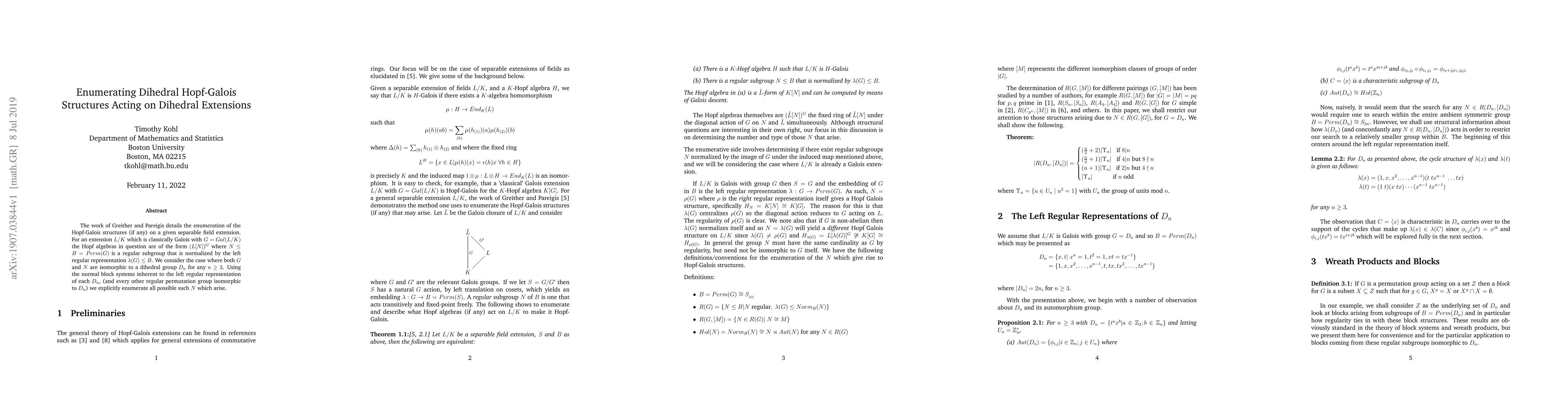 Thumbnail for Enumerating Dihedral Hopf-Galois Structures Acting on Dihedral
  Extensions