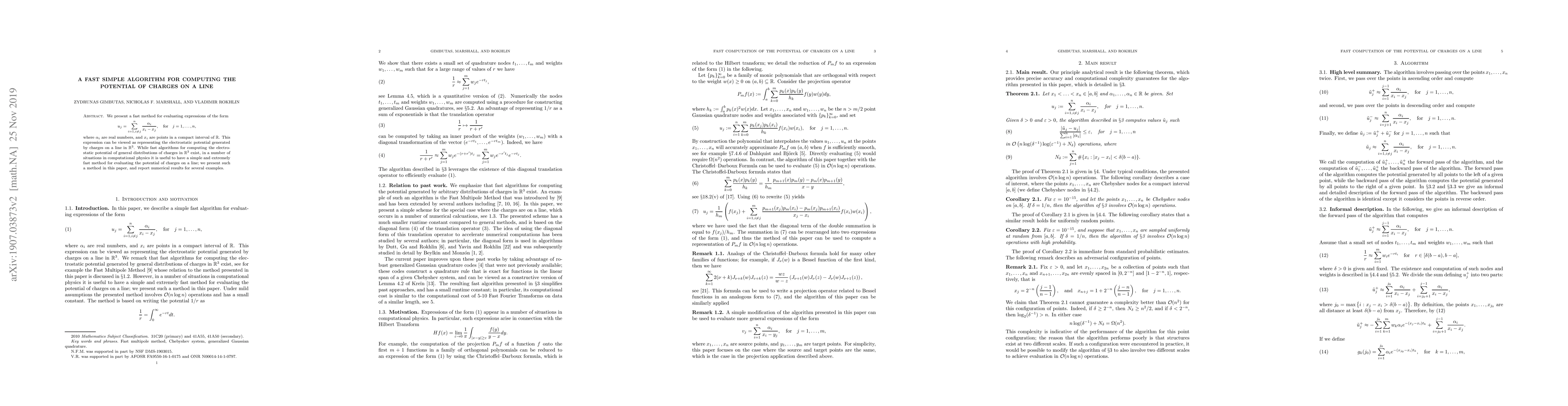 Thumbnail for A fast simple algorithm for computing the potential of charges on a line