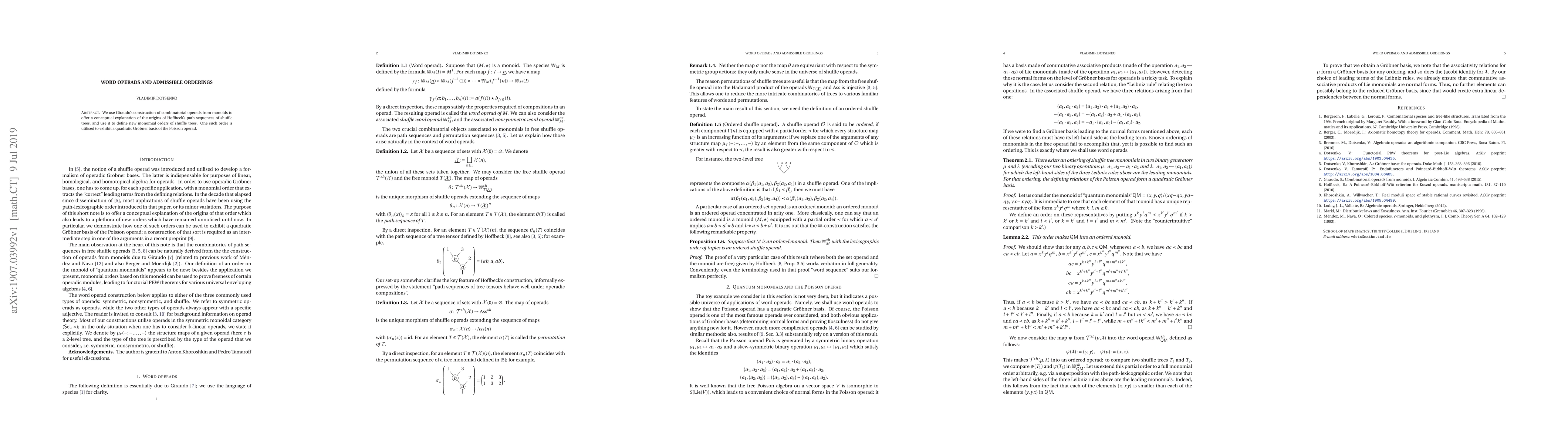 Thumbnail for Word operads and admissible orderings