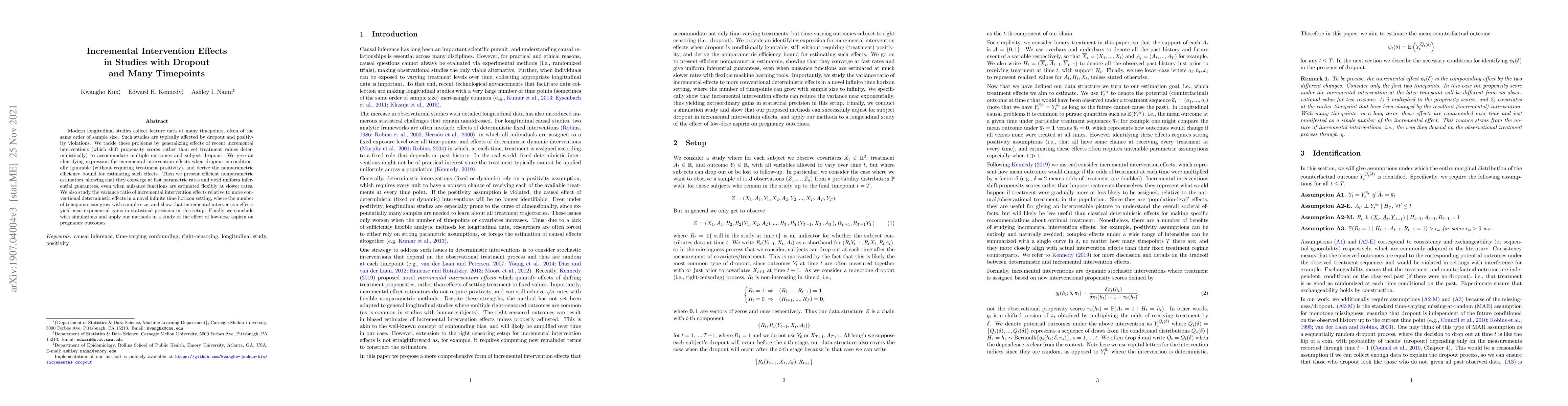 Thumbnail for Incremental Intervention Effects in Studies with Dropout and Many
  Timepoints