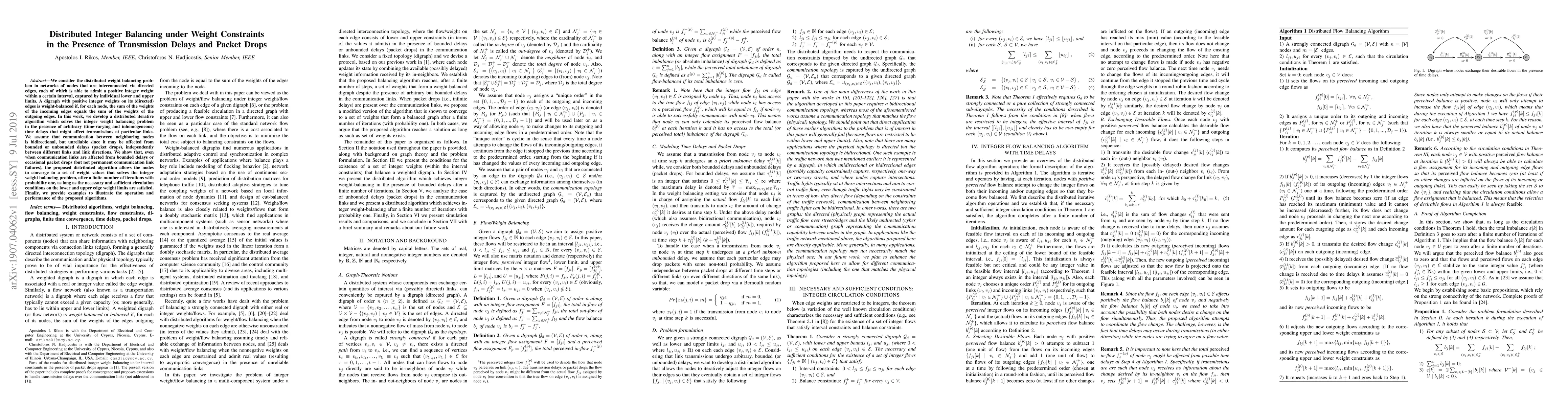 Thumbnail for Distributed Integer Balancing under Weight Constraints in the Presence
  of Transmission Delays and Packet Drops