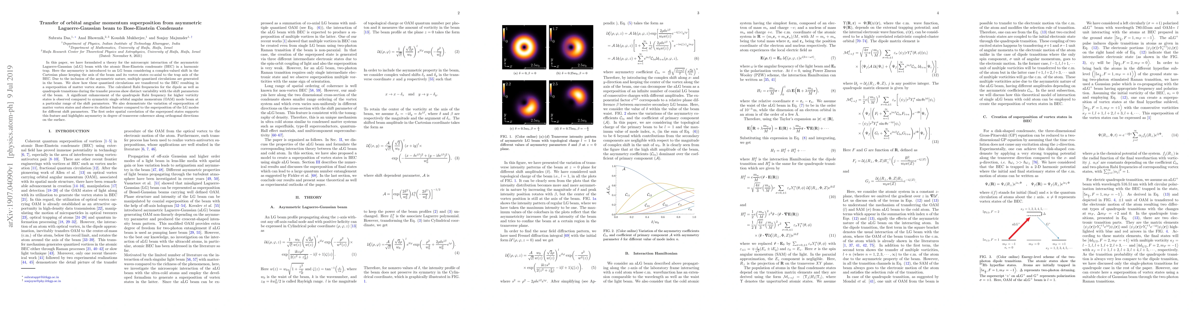 Thumbnail for Transfer of orbital angular momentum superposition from asymmetric
  Laguerre-Gaussian beam to Bose-Einstein Condensate