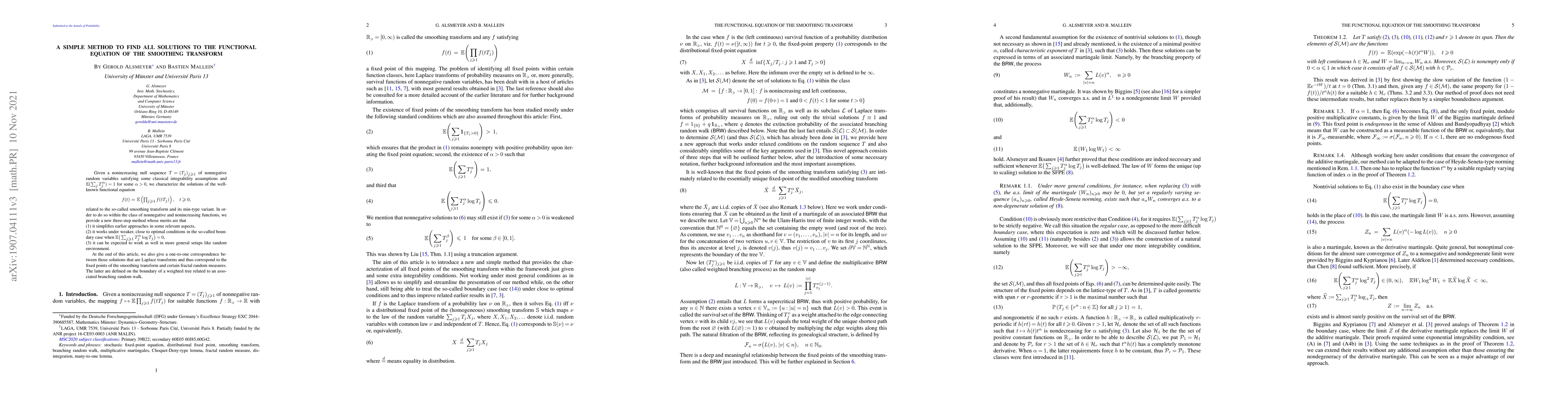 Thumbnail for A simple method to find all solutions to the functional equation of the
  smoothing transform
