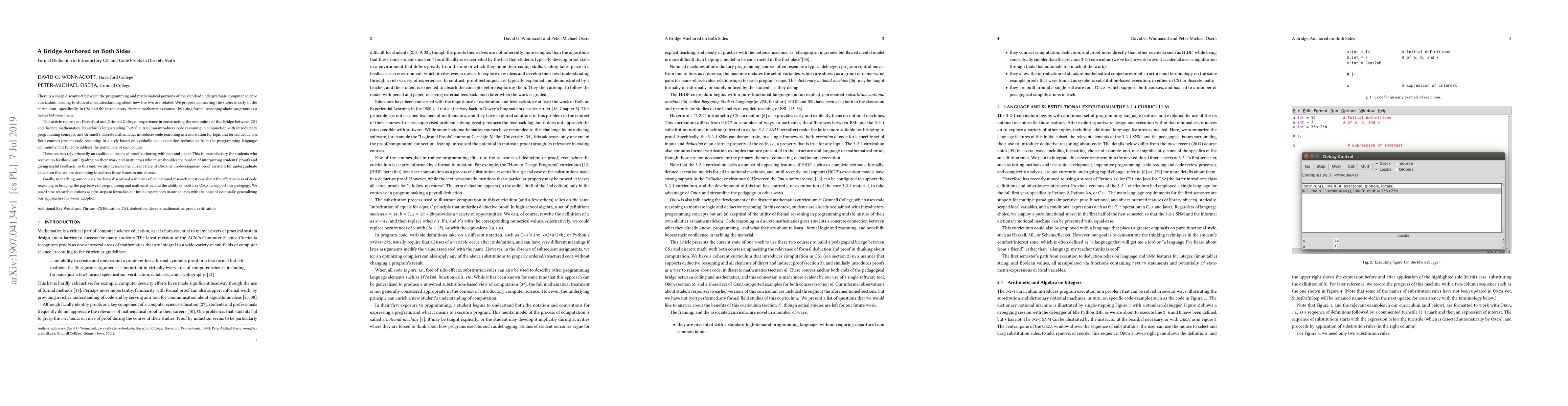 Thumbnail for A Bridge Anchored on Both Sides: Formal Deduction in Introductory CS,
  and Code Proofs in Discrete Math