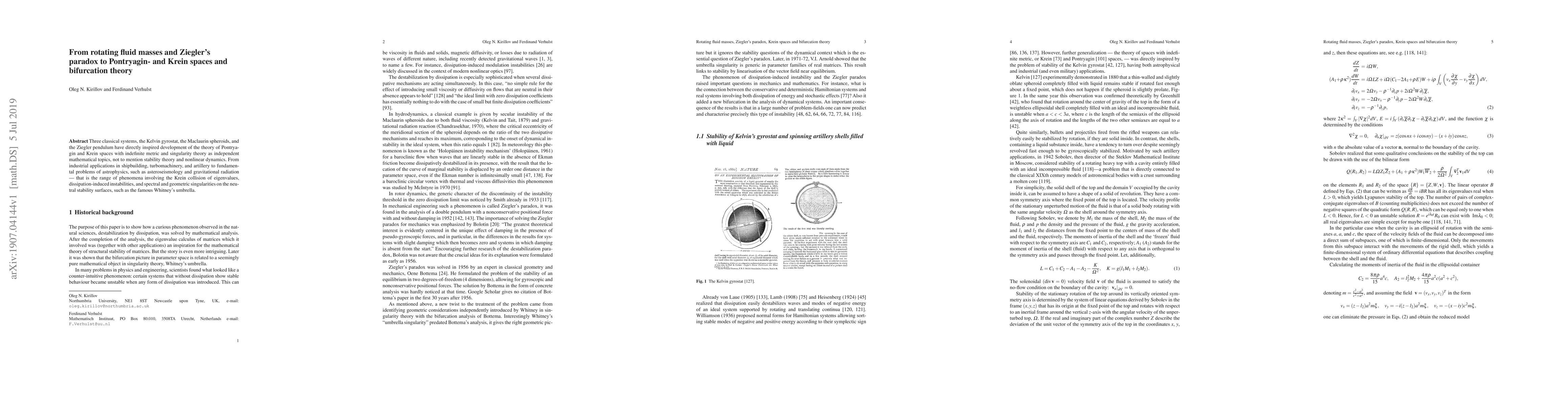 Thumbnail for From rotating fluid masses and Ziegler's paradox to Pontryagin- and
  Krein spaces and bifurcation theory