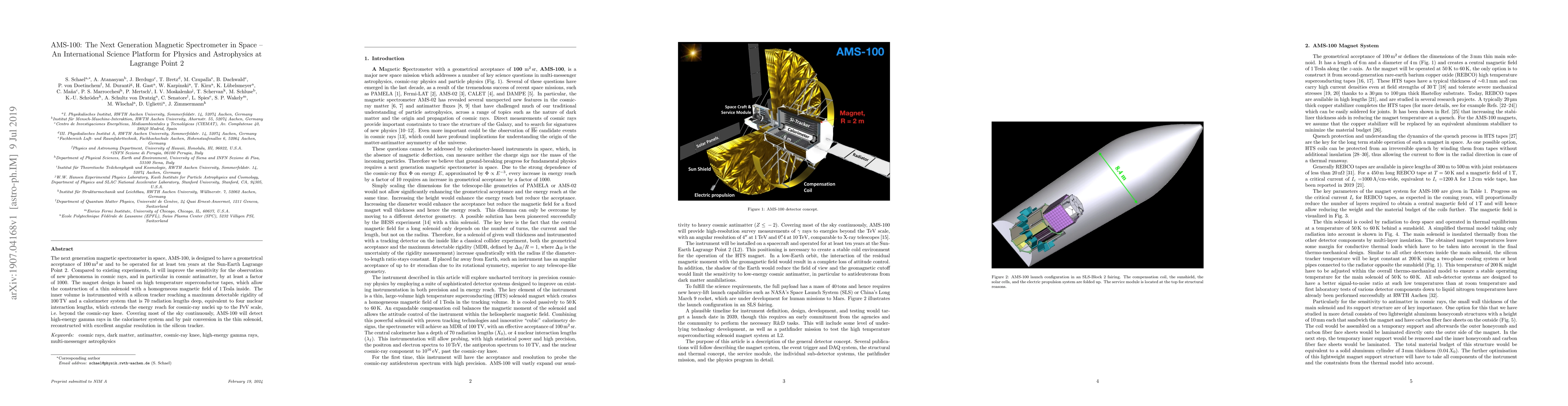 Thumbnail for AMS-100: The Next Generation Magnetic Spectrometer in Space -- An
  International Science Platform for Physics and Astrophysics at Lagrange Point
  2
