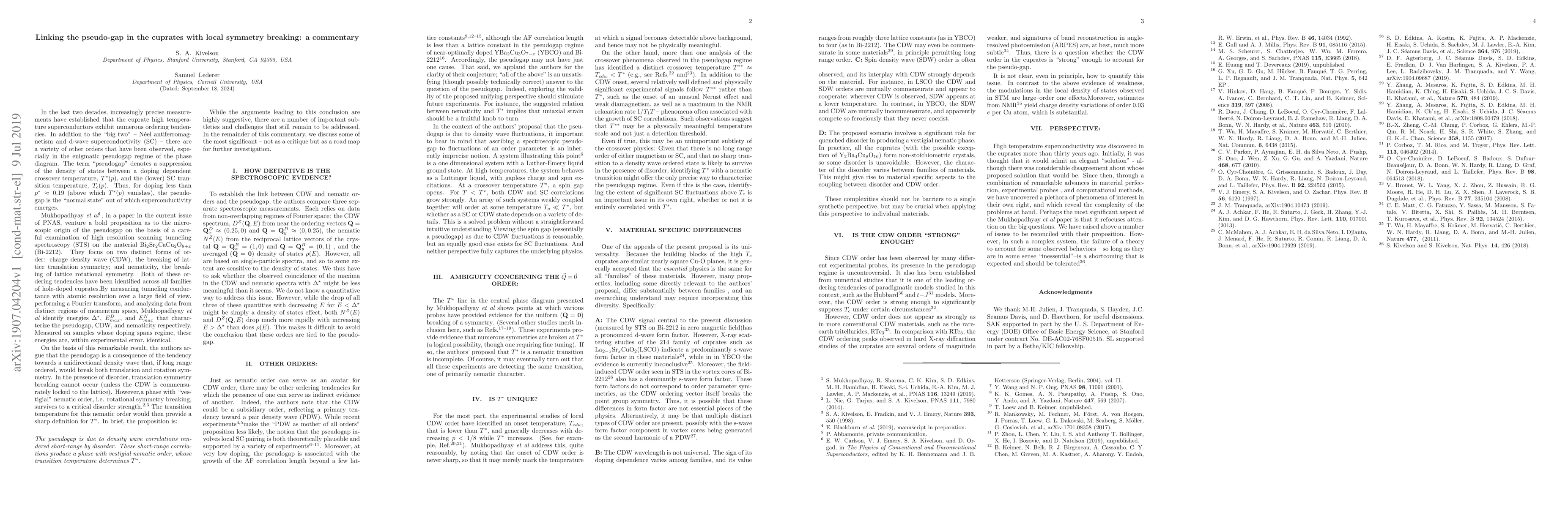 Thumbnail for Linking the pseudo-gap in the cuprates with local symmetry breaking: a
  commentary