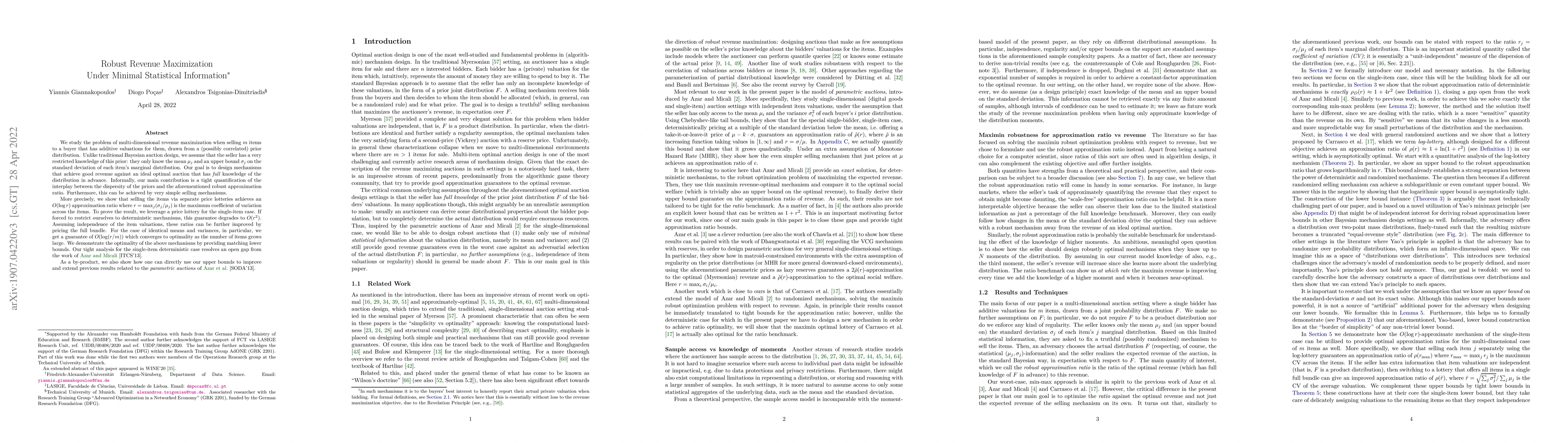 Thumbnail for Robust Revenue Maximization Under Minimal Statistical Information