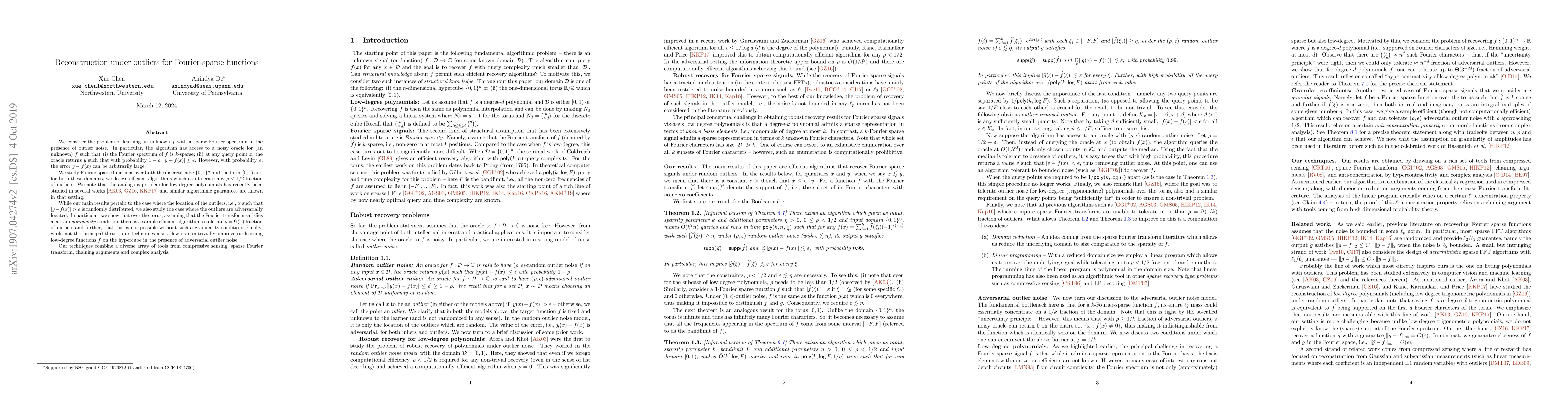 Thumbnail for Reconstruction under outliers for Fourier-sparse functions