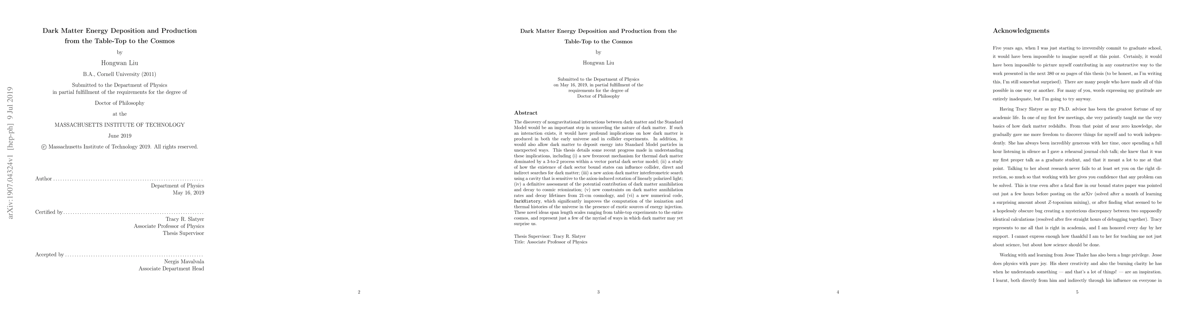 Thumbnail for Dark Matter Energy Deposition and Production from the Table-Top to the
  Cosmos
