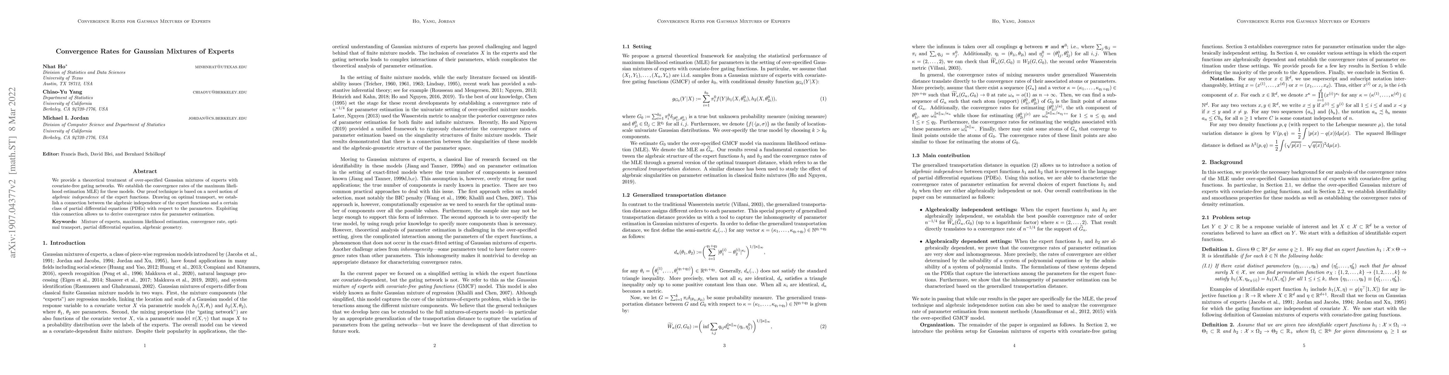 Thumbnail for Convergence Rates for Gaussian Mixtures of Experts