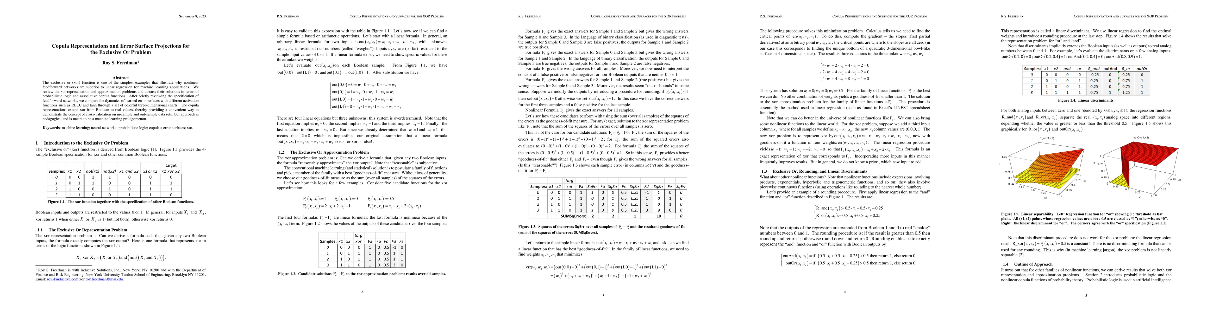 Thumbnail for Copula Representations and Error Surface Projections for the Exclusive
  Or Problem