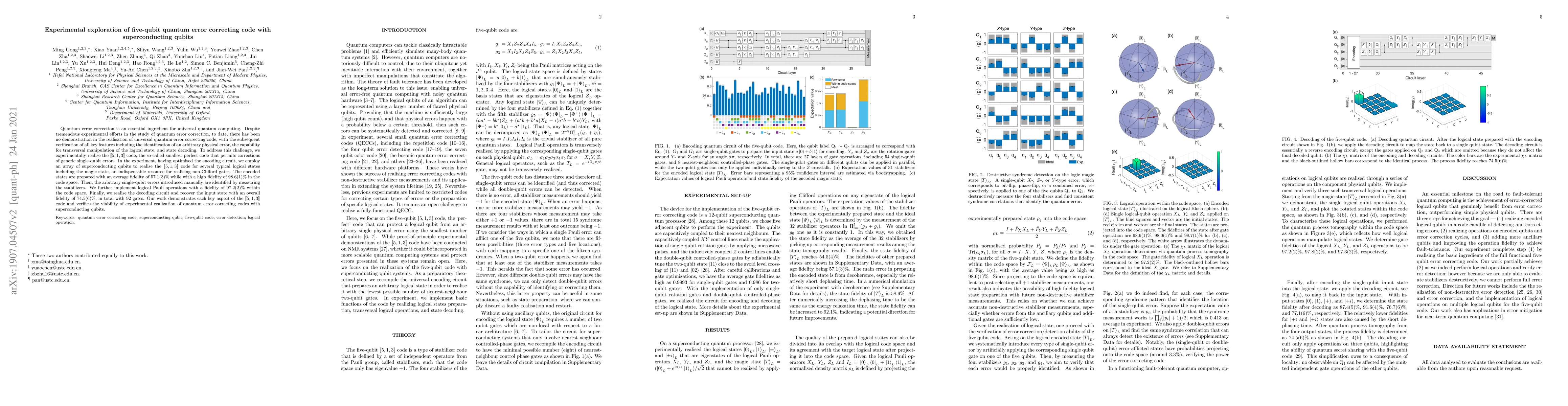 Thumbnail for Experimental exploration of five-qubit quantum error correcting code
  with superconducting qubits