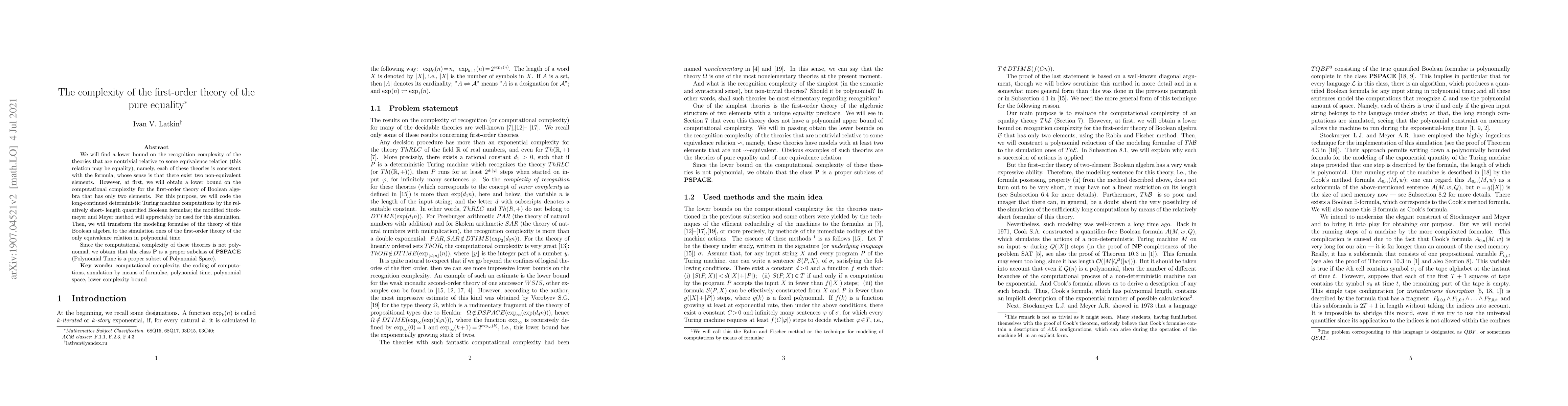 Thumbnail for The complexity of the first-order theory of pure equality