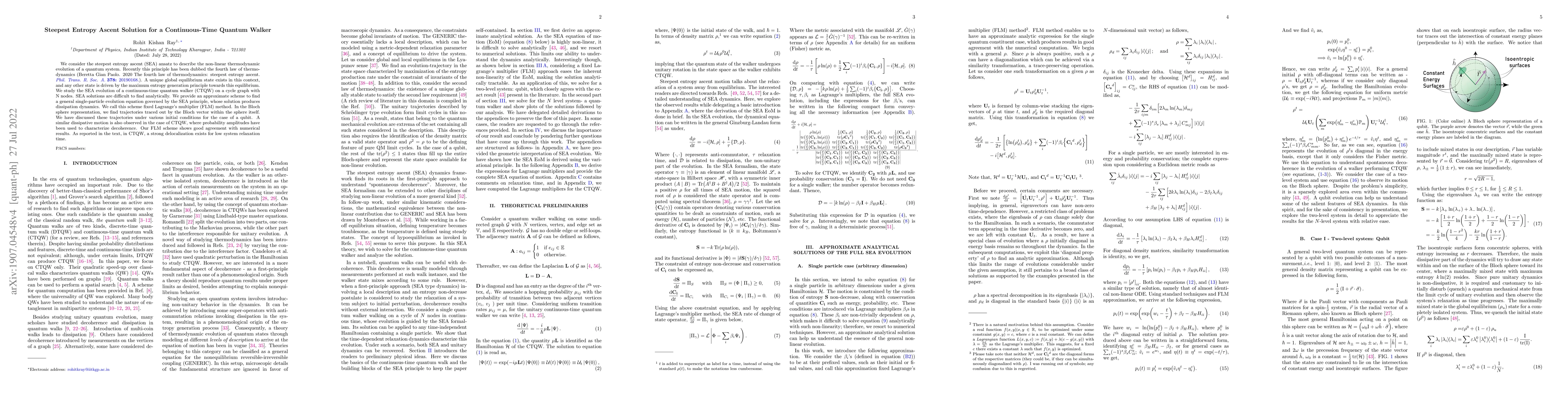 Thumbnail for Steepest Entropy Ascent Solution for a Continuous-Time Quantum Walker