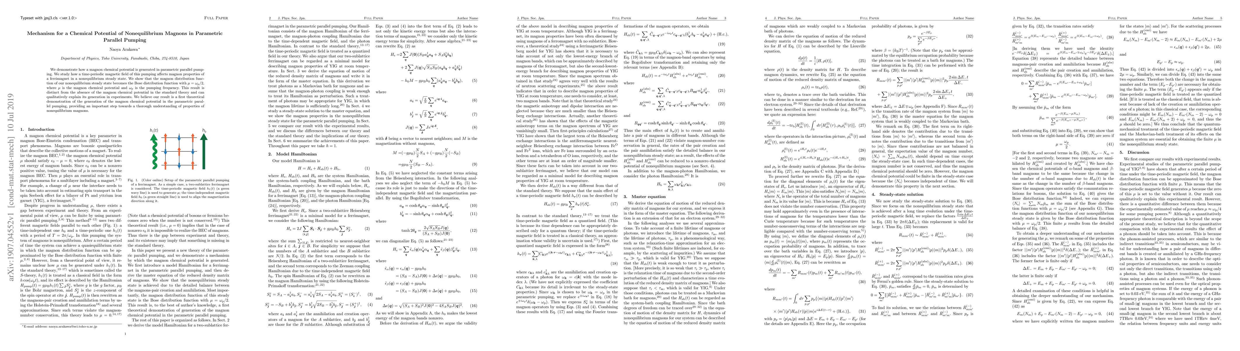 Thumbnail for Mechanism for a Chemical Potential of Nonequilibrium Magnons in
  Parametric Parallel Pumping