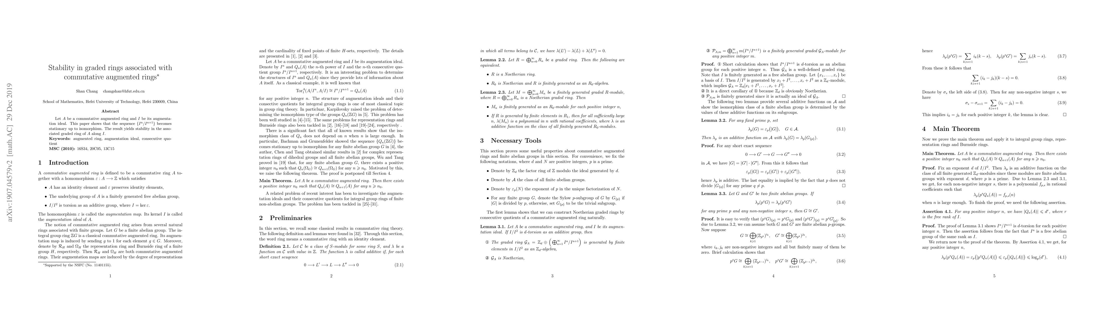 Thumbnail for Stability in graded rings associated with commutative augmented rings