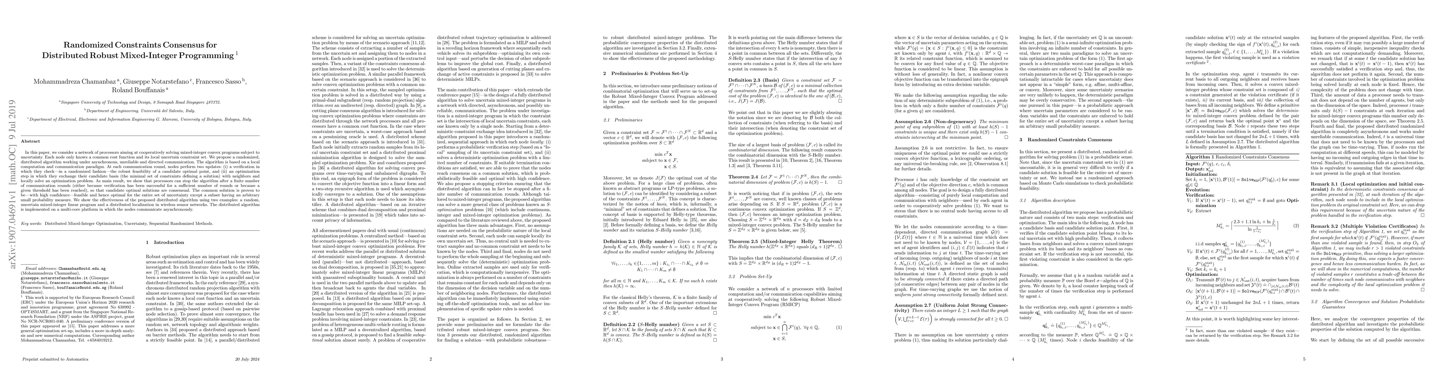 Thumbnail for Randomized Constraints Consensus for Distributed Robust Mixed-Integer
  Programming
