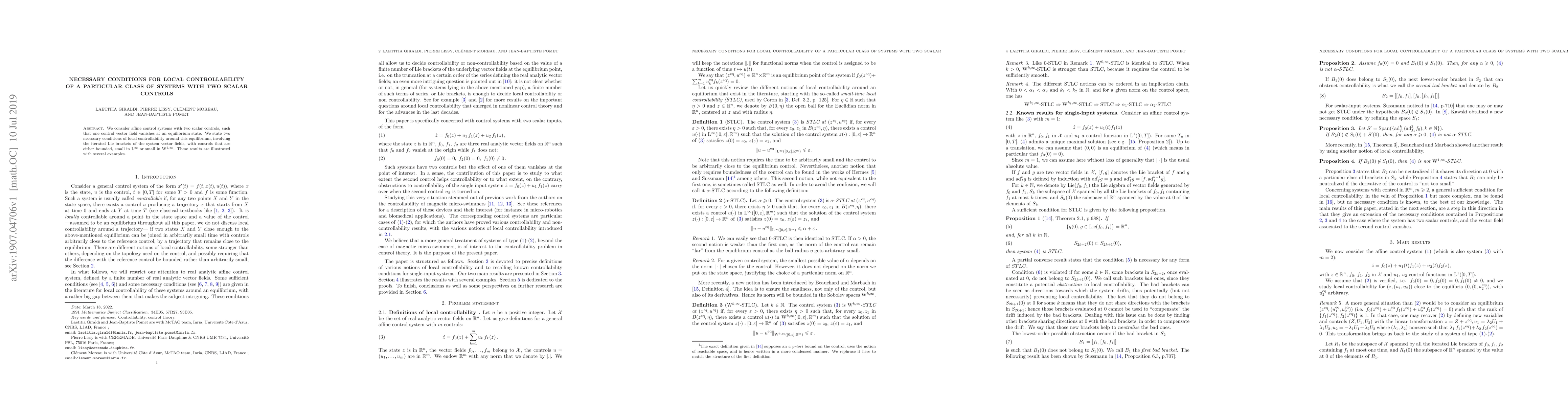 Thumbnail for Necessary conditions for local controllability of a particular class of
  systems with two scalar controls