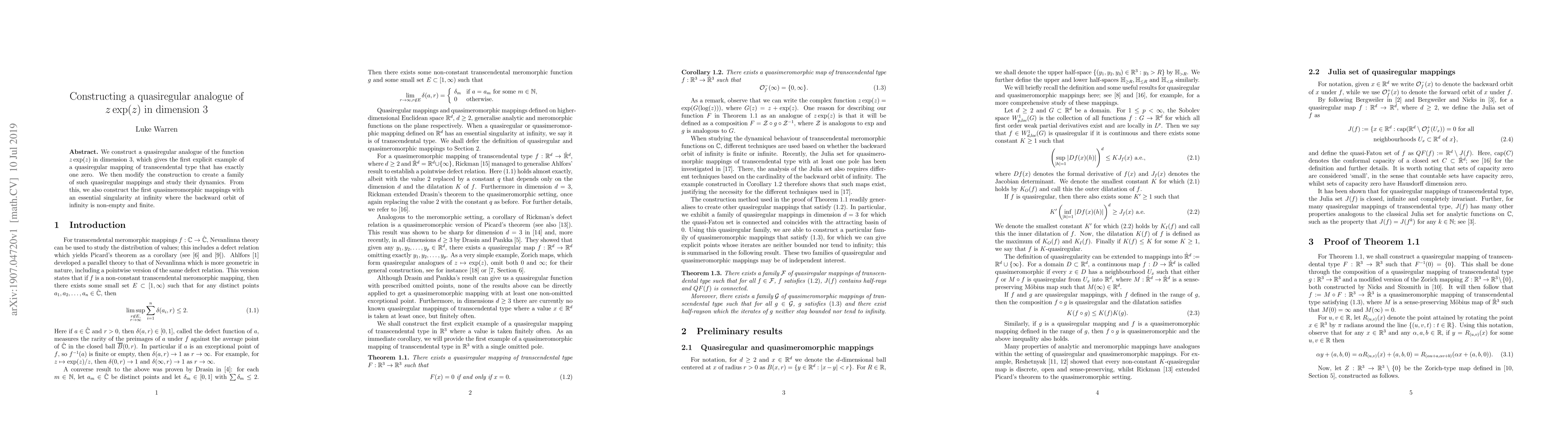 Thumbnail for Constructing a quasiregular analogue of $z \exp(z)$ in dimension 3