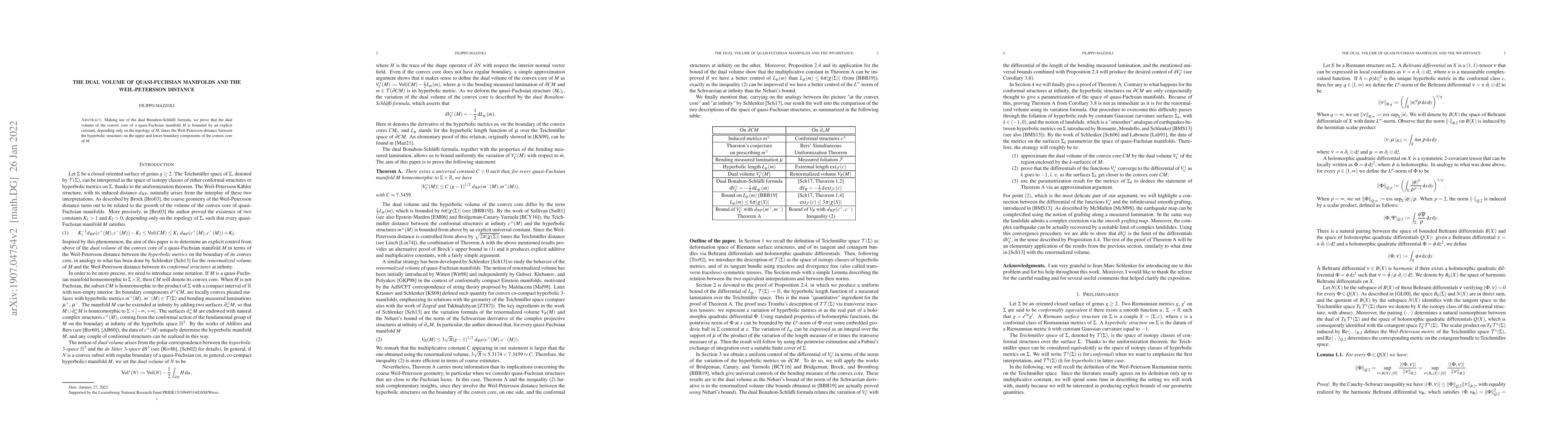 Thumbnail for The dual volume of quasi-Fuchsian manifolds and the Weil-Petersson
  distance