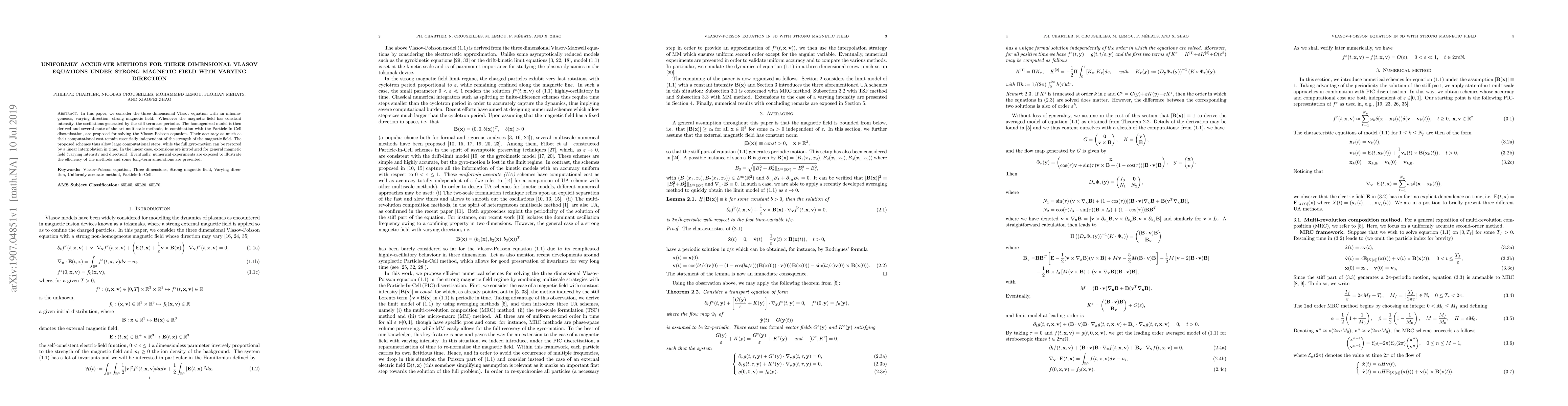 Thumbnail for Uniformly accurate methods for three dimensional Vlasov equations under
  strong magnetic field with varying direction