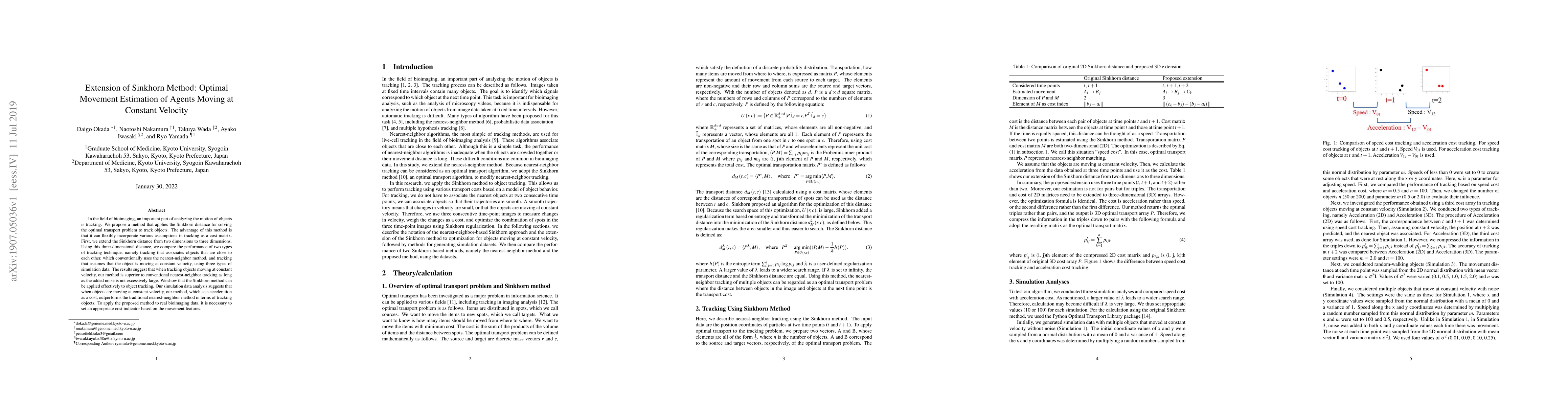 Thumbnail for Extension of Sinkhorn Method: Optimal Movement Estimation of Agents
  Moving at Constant Velocity
